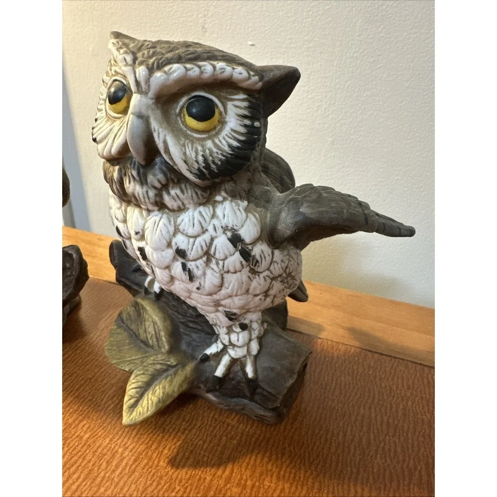 Pair of Vintage‎ Homco Porcelain Great Horned Owl Figurines